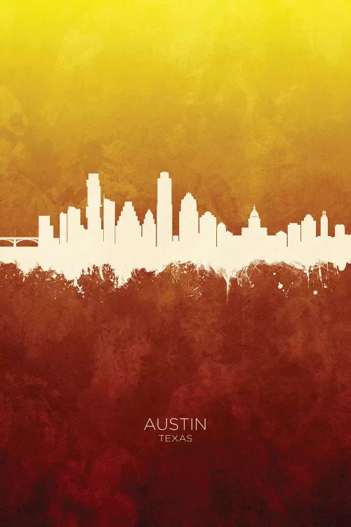 Austin Texas Skyline Red Gold by Michael Tompsett wall art