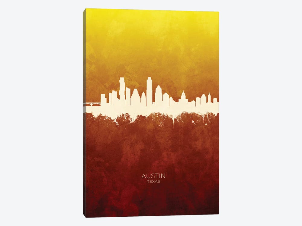 Austin Texas Skyline Red Gold by Michael Tompsett 1-piece Canvas Wall Art