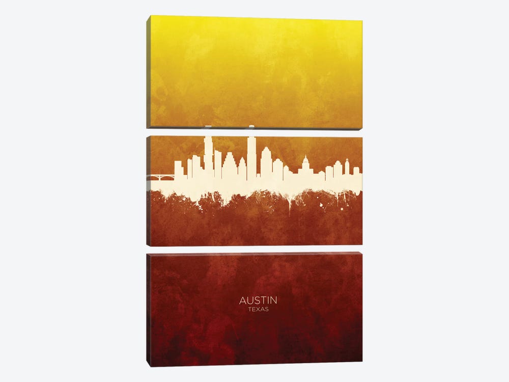 Austin Texas Skyline Red Gold by Michael Tompsett 3-piece Canvas Artwork