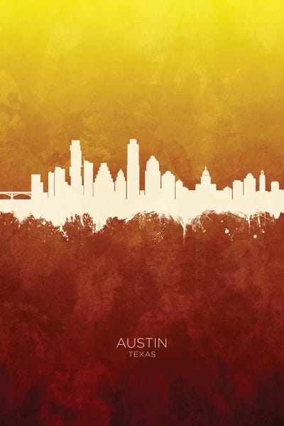 Michael Tompsett: Austin Texas Skyline Red Gold by Michael Tompsett