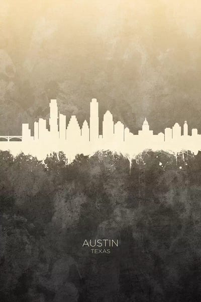 Michael Tompsett: Austin Texas Skyline Taupe by Michael Tompsett