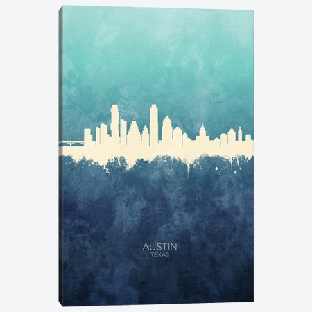 Austin Texas Skyline Navy Cyan Canvas Print #MTO2396} by Michael Tompsett Canvas Art Print