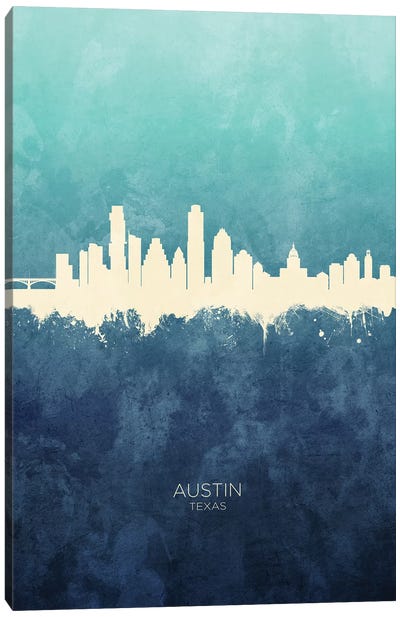 Austin Texas Skyline Navy Cyan Canvas Art Print - Austin Skylines