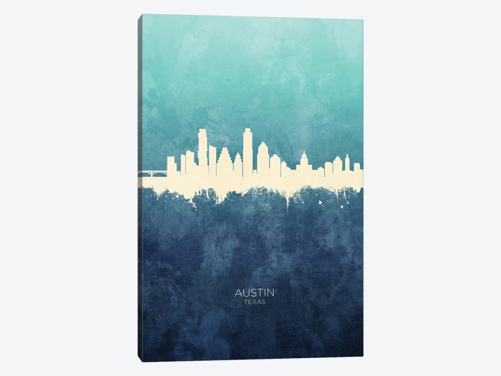 Austin Texas Skyline Navy Cyan by Michael Tompsett 1-piece Canvas Artwork