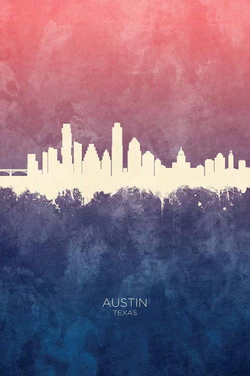 Austin Texas Skyline Blue Rose by Michael Tompsett wall art