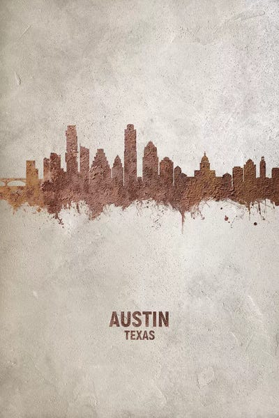 Austin Texas Skyline Rust by Michael Tompsett framed wall art