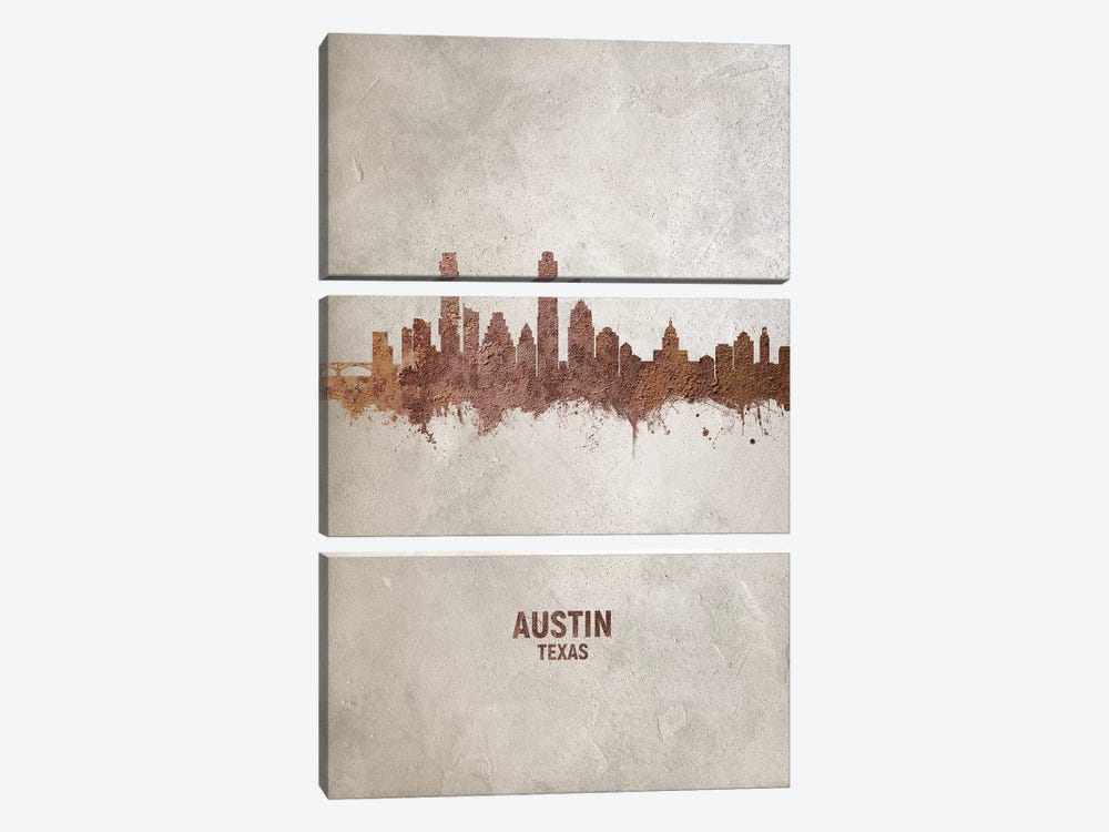 Austin Texas Skyline Rust by Michael Tompsett 3-piece Canvas Artwork