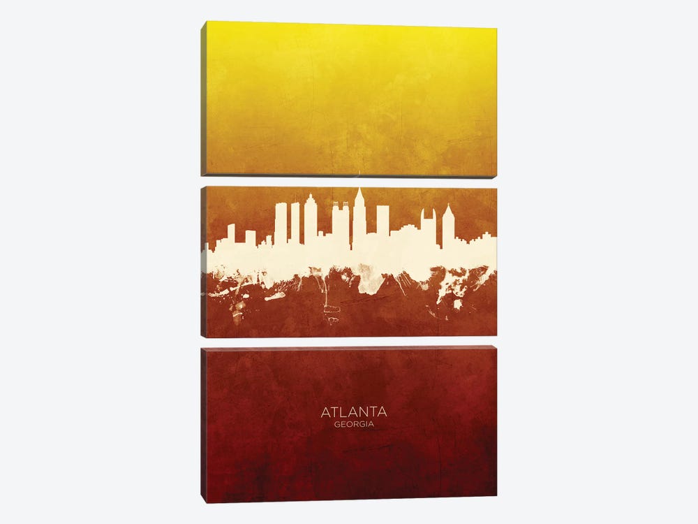 Atlanta Georgia Skyline Red Gold by Michael Tompsett 3-piece Canvas Print