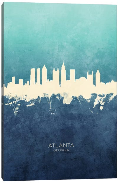 Atlanta Georgia Skyline Navy Cyan Canvas Art Print - Georgia Art