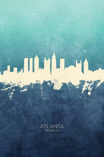 Georgia: Atlanta Georgia Skyline Navy Cyan by Michael Tompsett