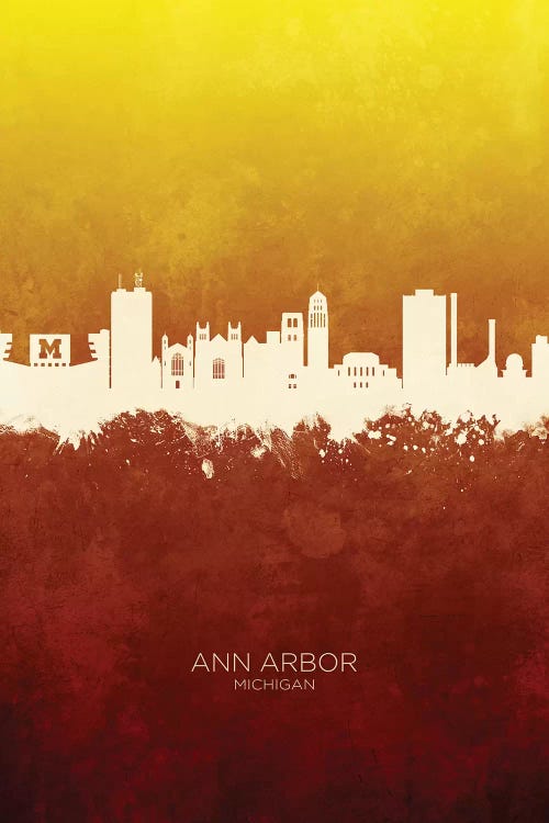 Ann Arbor Michigan Skyline Red Gold