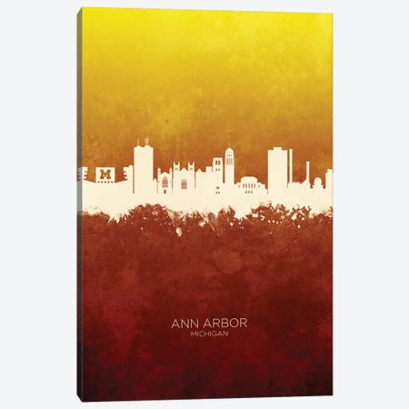 Ann Arbor Michigan Skyline Red Gold Canvas Print #MTO2404} by Michael Tompsett Art Print