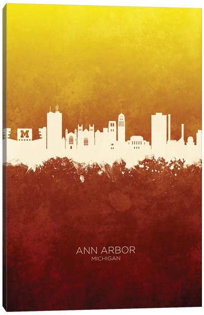 Ann Arbor Michigan Skyline Red Gold Canvas Art Print