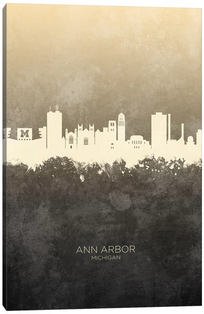 Ann Arbor Michigan Skyline Taupe Canvas Art Print - Michigan Art