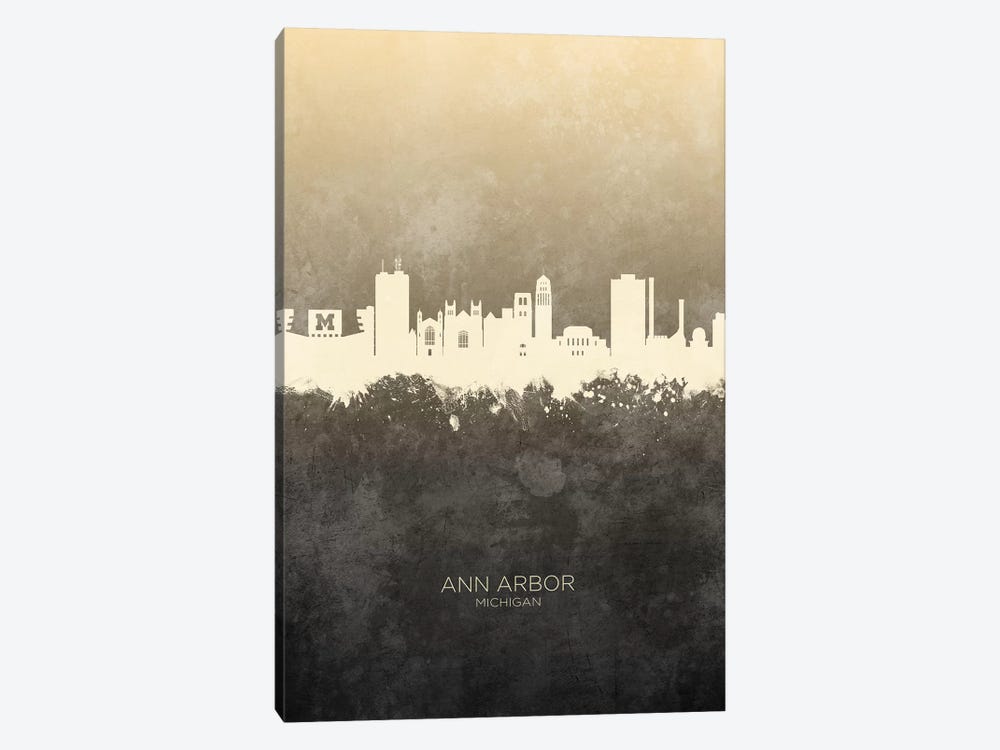 Ann Arbor Michigan Skyline Taupe by Michael Tompsett 1-piece Art Print