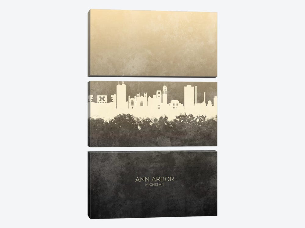 Ann Arbor Michigan Skyline Taupe by Michael Tompsett 3-piece Art Print