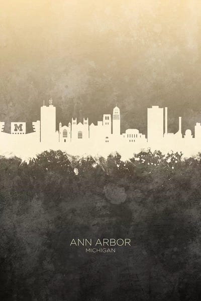 Michigan: Ann Arbor Michigan Skyline Taupe by Michael Tompsett