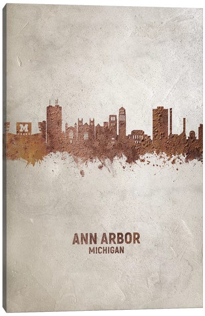 Ann Arbor Michigan Skyline Rust Canvas Art Print - Michigan Art