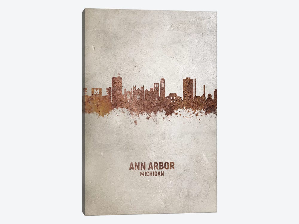 Ann Arbor Michigan Skyline Rust by Michael Tompsett 1-piece Canvas Art Print
