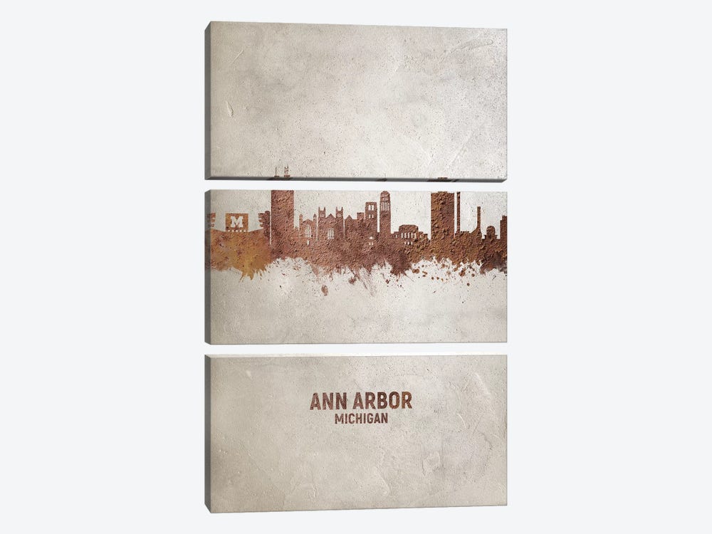 Ann Arbor Michigan Skyline Rust by Michael Tompsett 3-piece Canvas Print