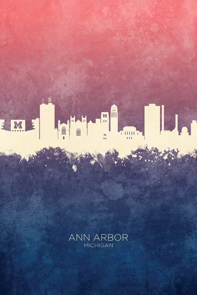 Ann Arbor Michigan Skyline Blue Rose by Michael Tompsett framed wall art