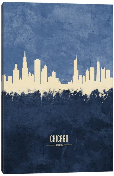 Chicago Illinois Skyline Navy Canvas Art Print - Chicago Skylines