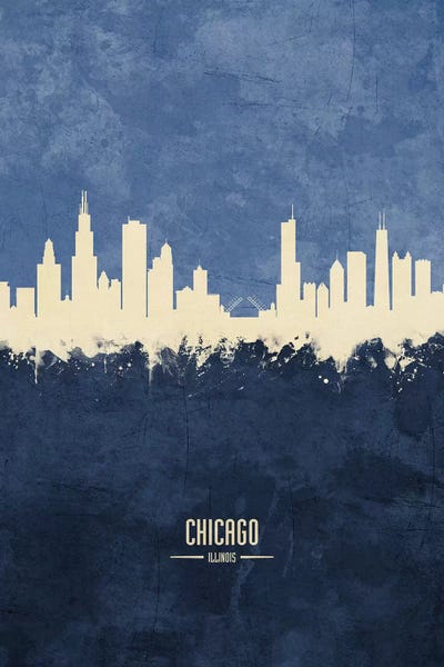 Chicago Skylines: Chicago Illinois Skyline Navy by Michael Tompsett