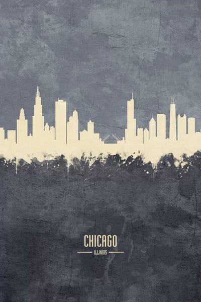 Illinois: Chicago Illinois Skyline Grey by Michael Tompsett