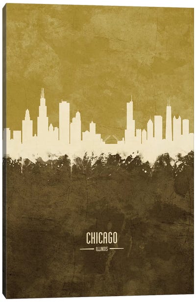 Chicago Illinois Skyline Ochre Canvas Art Print - Chicago Art
