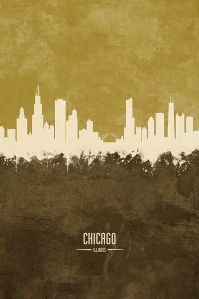 Illinois: Chicago Illinois Skyline Ochre by Michael Tompsett