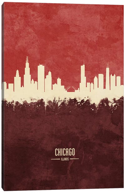 Chicago Illinois Skyline Burgandy Canvas Art Print - Chicago Skylines