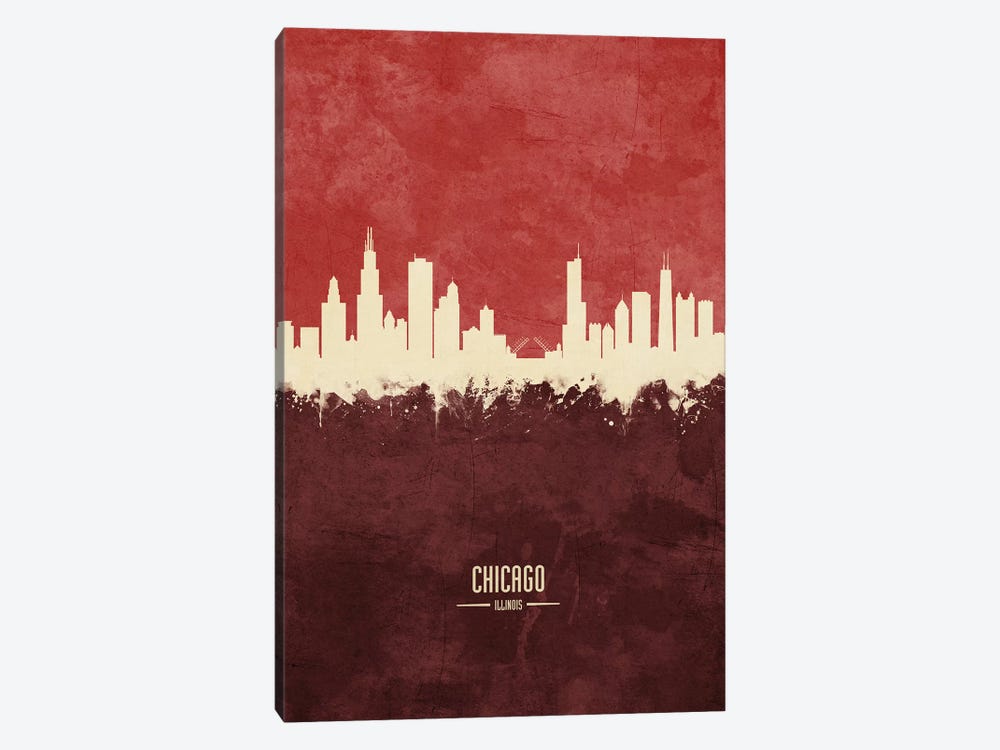 Chicago Illinois Skyline Burgandy by Michael Tompsett 1-piece Art Print