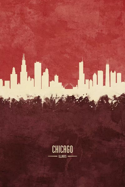 Chicago Skylines: Chicago Illinois Skyline Burgandy by Michael Tompsett