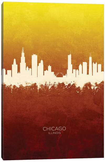 Chicago Illinois Skyline Red Gold Canvas Art Print - Chicago Skylines