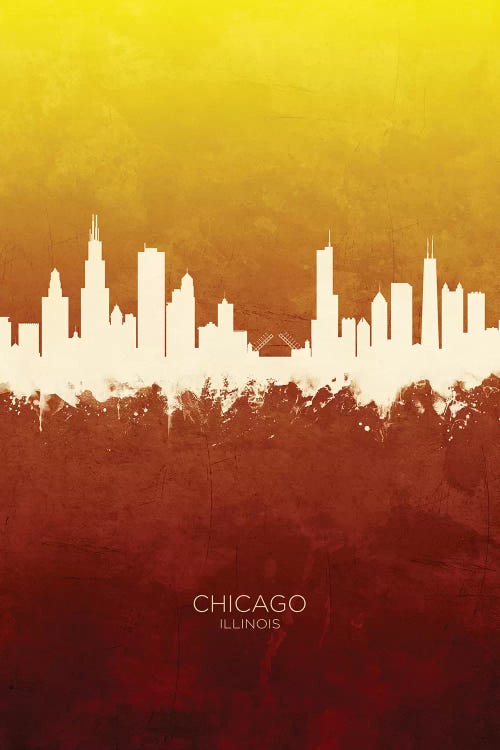 Chicago Illinois Skyline Red Gold