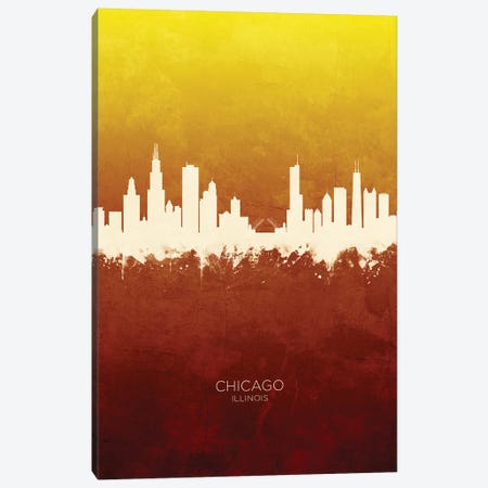 Chicago Illinois Skyline Red Gold Canvas Print #MTO2413} by Michael Tompsett Canvas Art Print