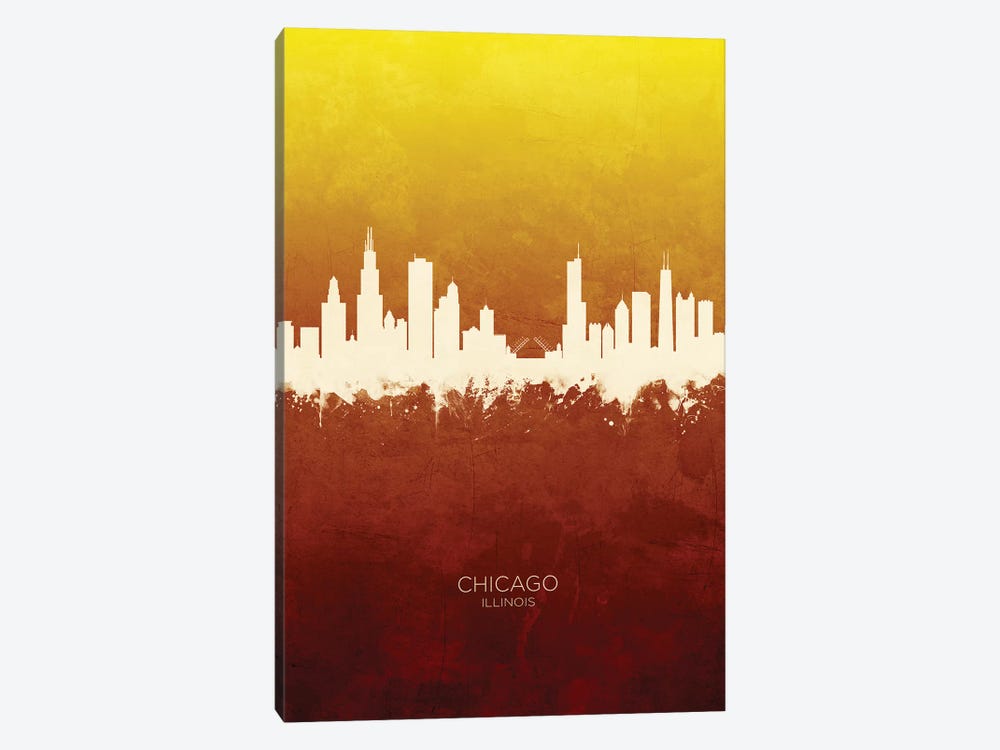 Chicago Illinois Skyline Red Gold by Michael Tompsett 1-piece Canvas Wall Art