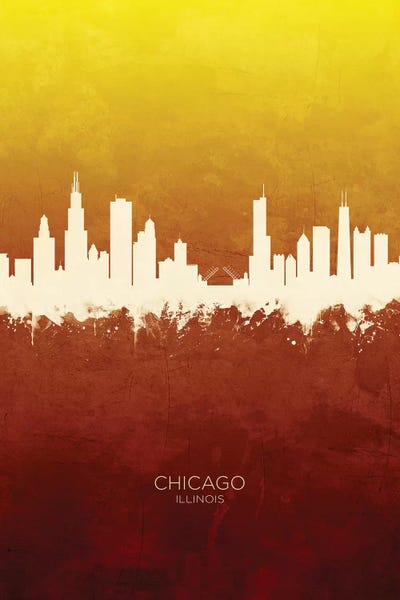 Chicago Skylines: Chicago Illinois Skyline Red Gold by Michael Tompsett