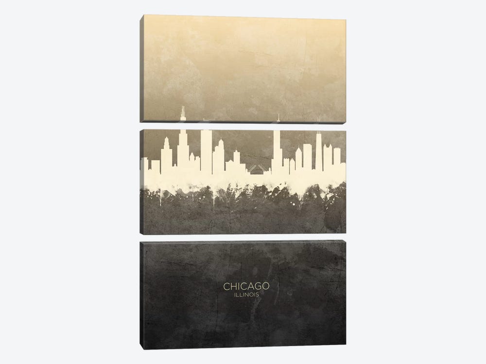 Chicago Illinois Skyline Taupe by Michael Tompsett 3-piece Canvas Print