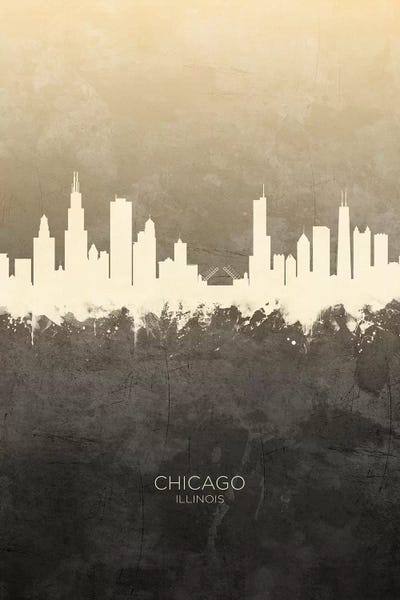 Chicago: Chicago Illinois Skyline Taupe by Michael Tompsett
