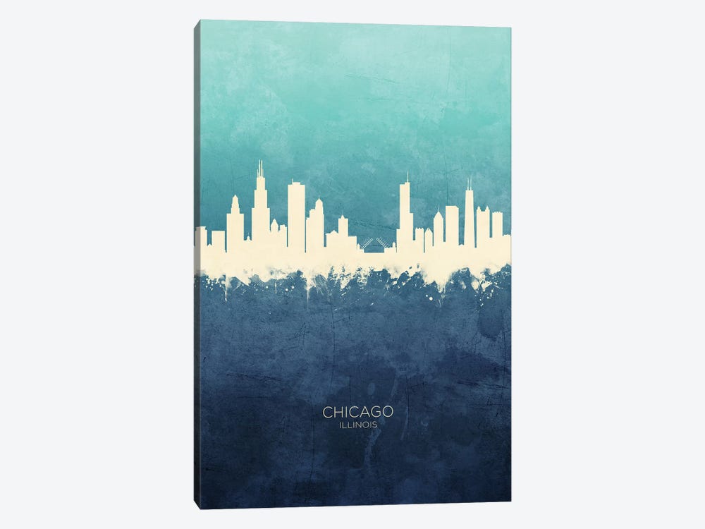 Chicago Illinois Skyline Navy Cyan by Michael Tompsett 1-piece Canvas Wall Art