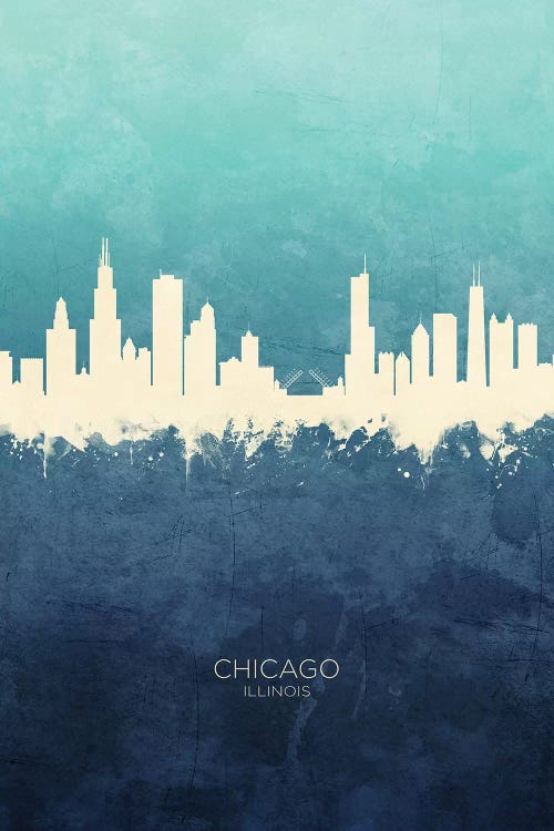 Chicago Illinois Skyline Navy Cyan