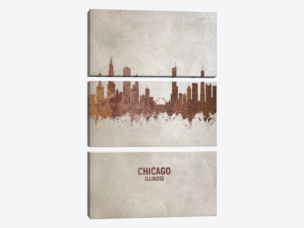 Chicago Illinois Skyline Rust by Michael Tompsett 3-piece Canvas Wall Art