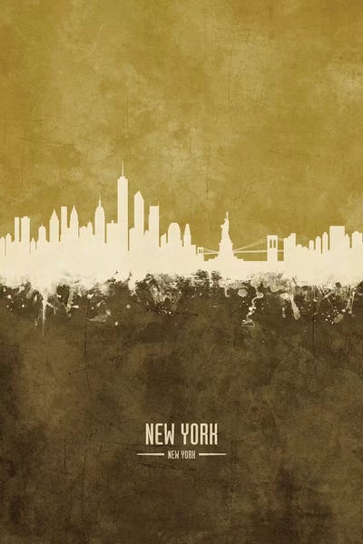 Statue Of Liberty: New York New York Skyline Ochre by Michael Tompsett