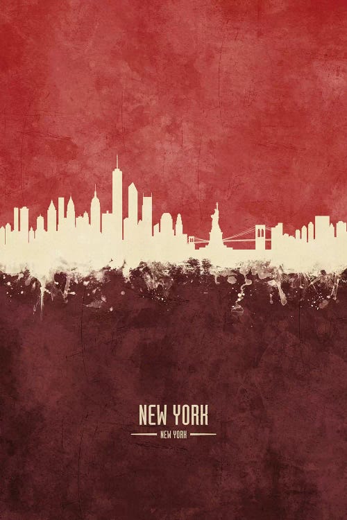 New York New York Skyline Burgandy by Michael Tompsett wall art