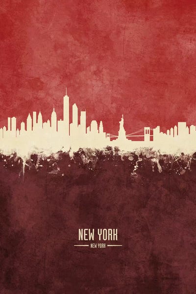 New York City Skylines: New York New York Skyline Burgandy by Michael Tompsett
