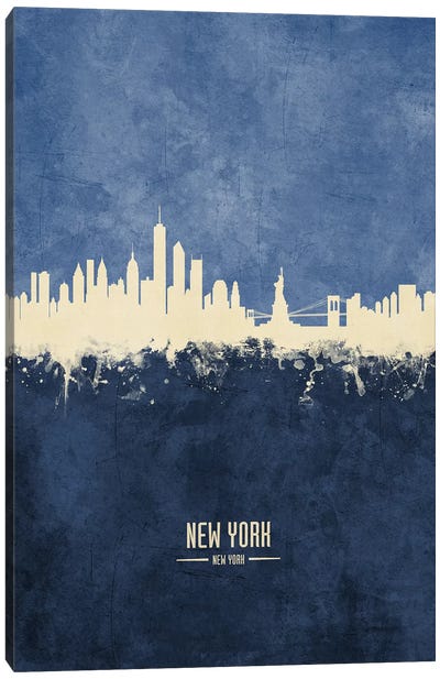 New York New York Skyline Navy Canvas Art Print - Statue of Liberty Art