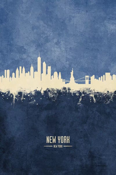 New York City Skylines: New York New York Skyline Navy by Michael Tompsett