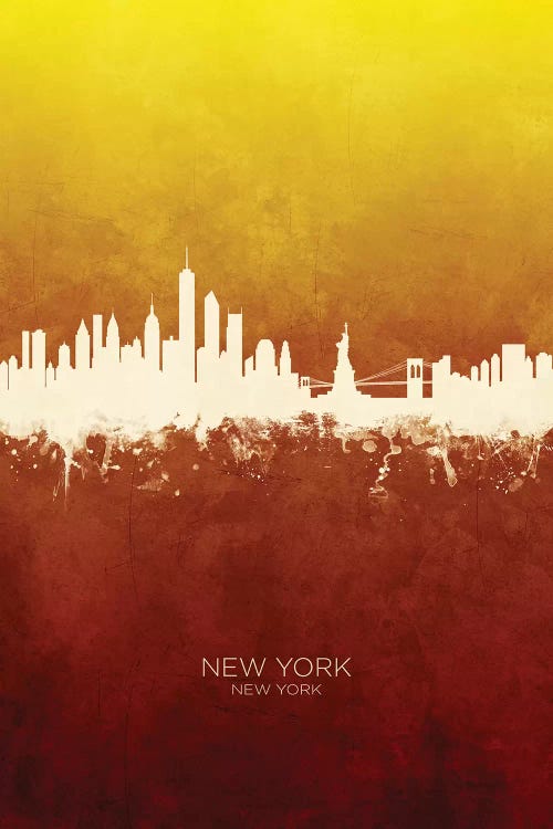 New York New York Skyline Red Gold