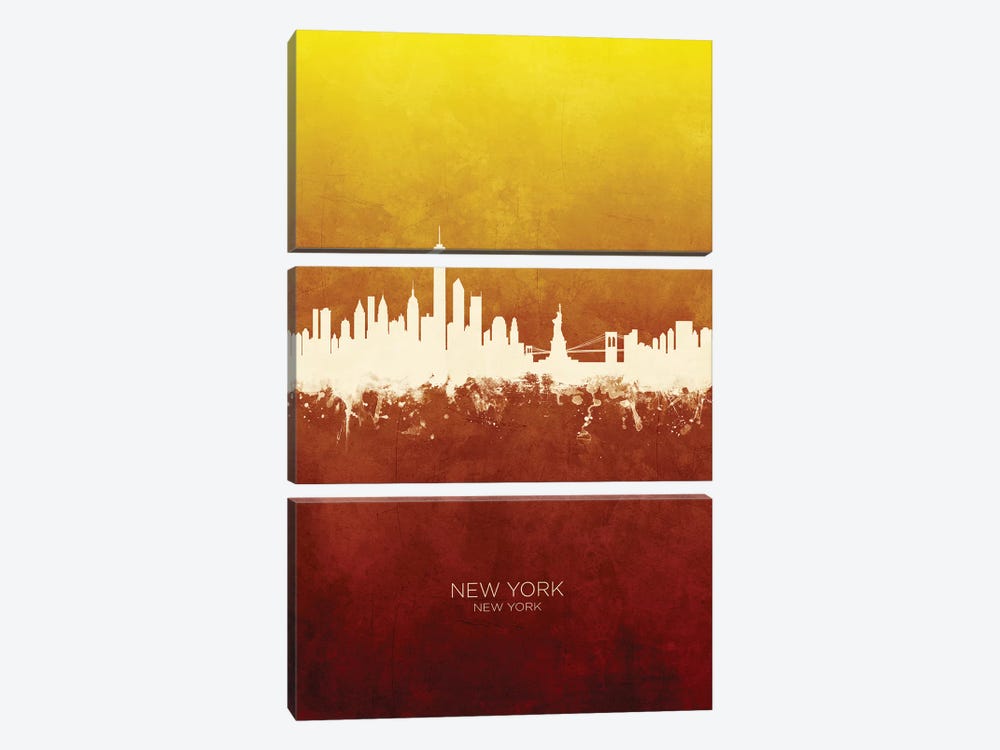 New York New York Skyline Red Gold by Michael Tompsett 3-piece Canvas Artwork